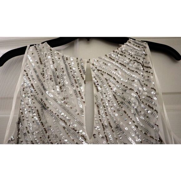 Adrianna Papell Women's Sz 14 Ivory Beaded Sequin Trapeze Lined Shift Dress - Picture 4 of 13